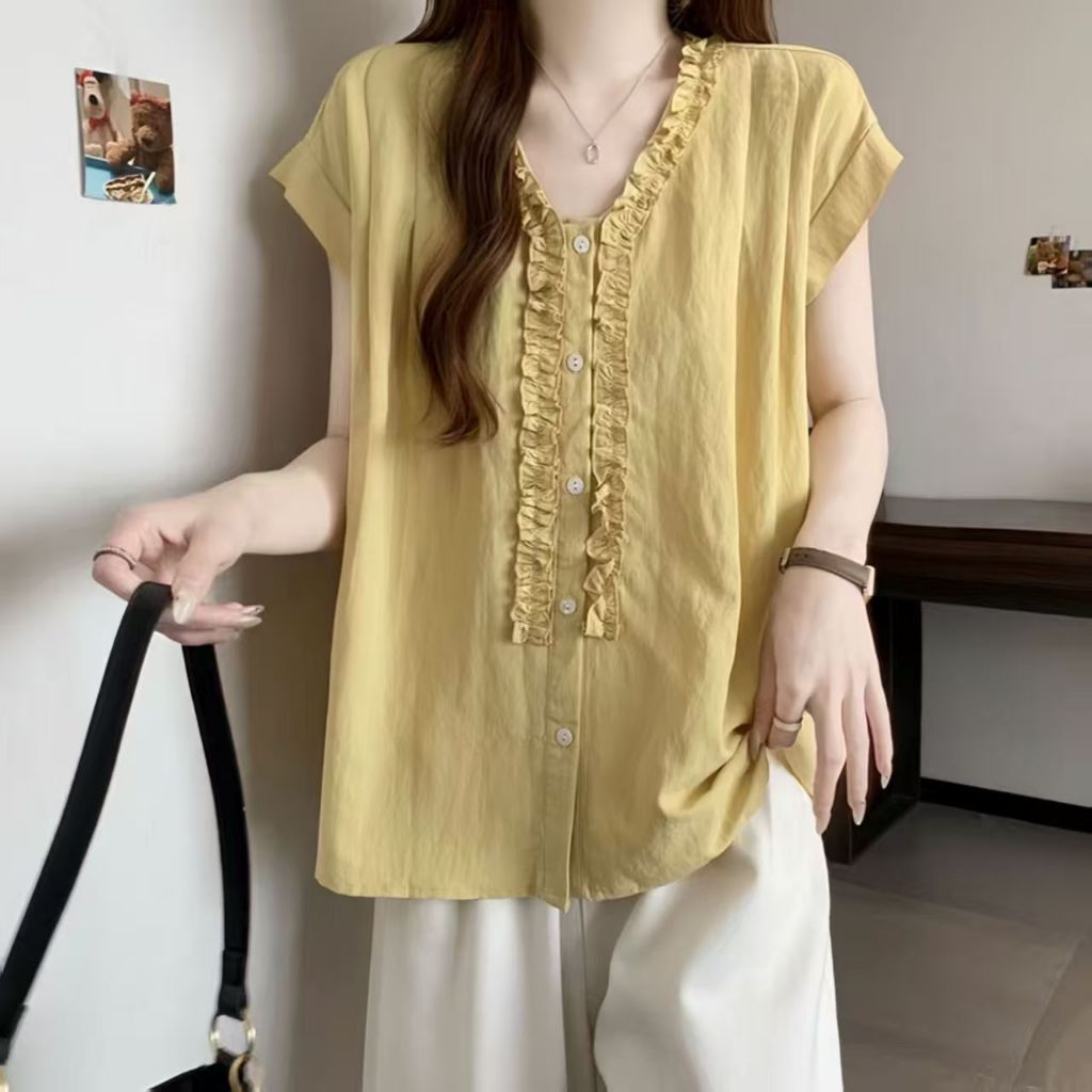 เสื้อผู้หญิงแบบใหม่ สไตล์สบาย ไซส์ใหญ่ คอวี