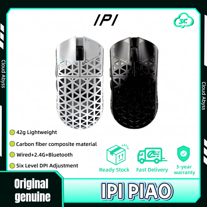IPI PIAO เมาส์ไร้สาย PAW3395 DPI26000 เมาส์เกม Tri-Modes น้ําหนักเบา