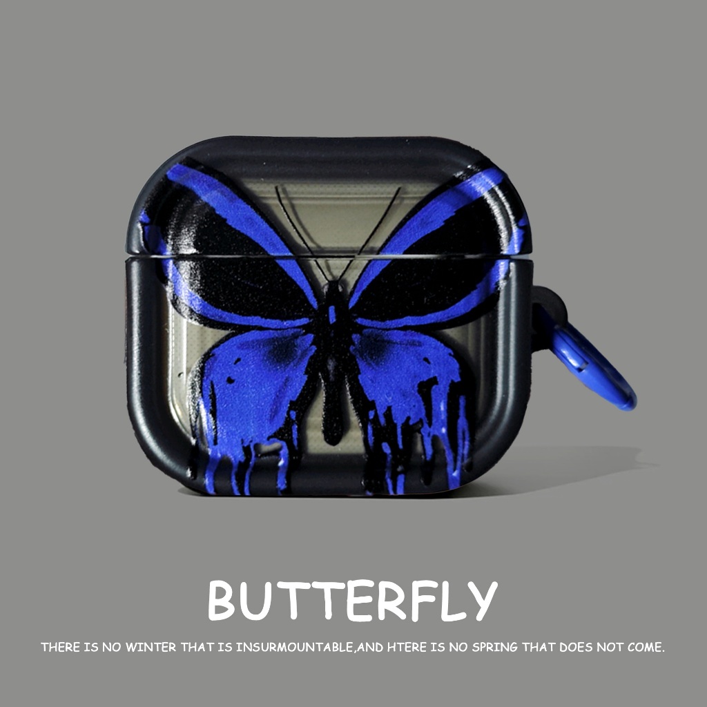 เคสป้องกันผีเสื้อสีน้ําเงินเข้มเหมาะสําหรับเคสหูฟัง AirPods 4/4ANC ใหม่เข้ากันได้กับ AirPods spro1pr