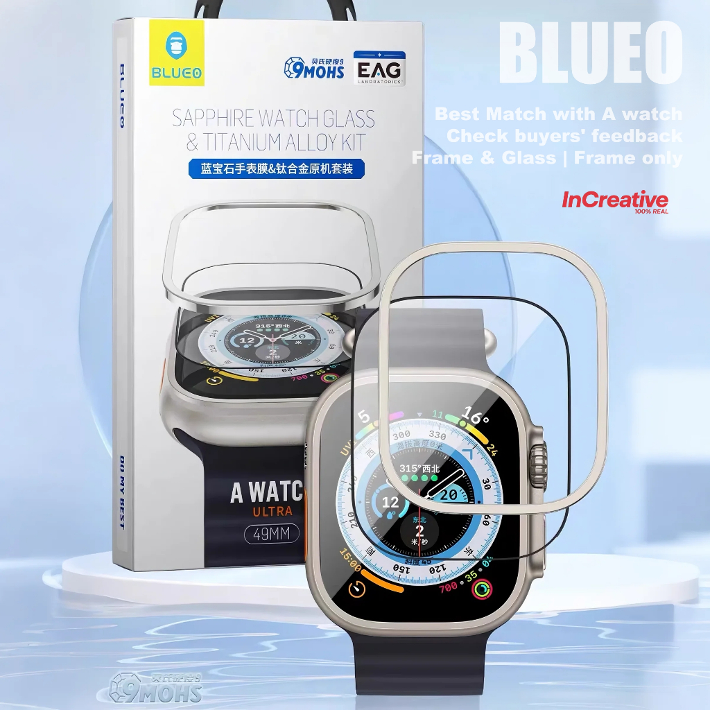 Blueo ใช้ได้กับ 49mm Apple Watch Ultra 3 2 1 กระจกนิรภัยกันรอยหน้าจอ ไทเทเนียมอัลลอย บางพิเศษ กันรอยขีดข่วน สําหรับ apple watch iwatch 49 มม.