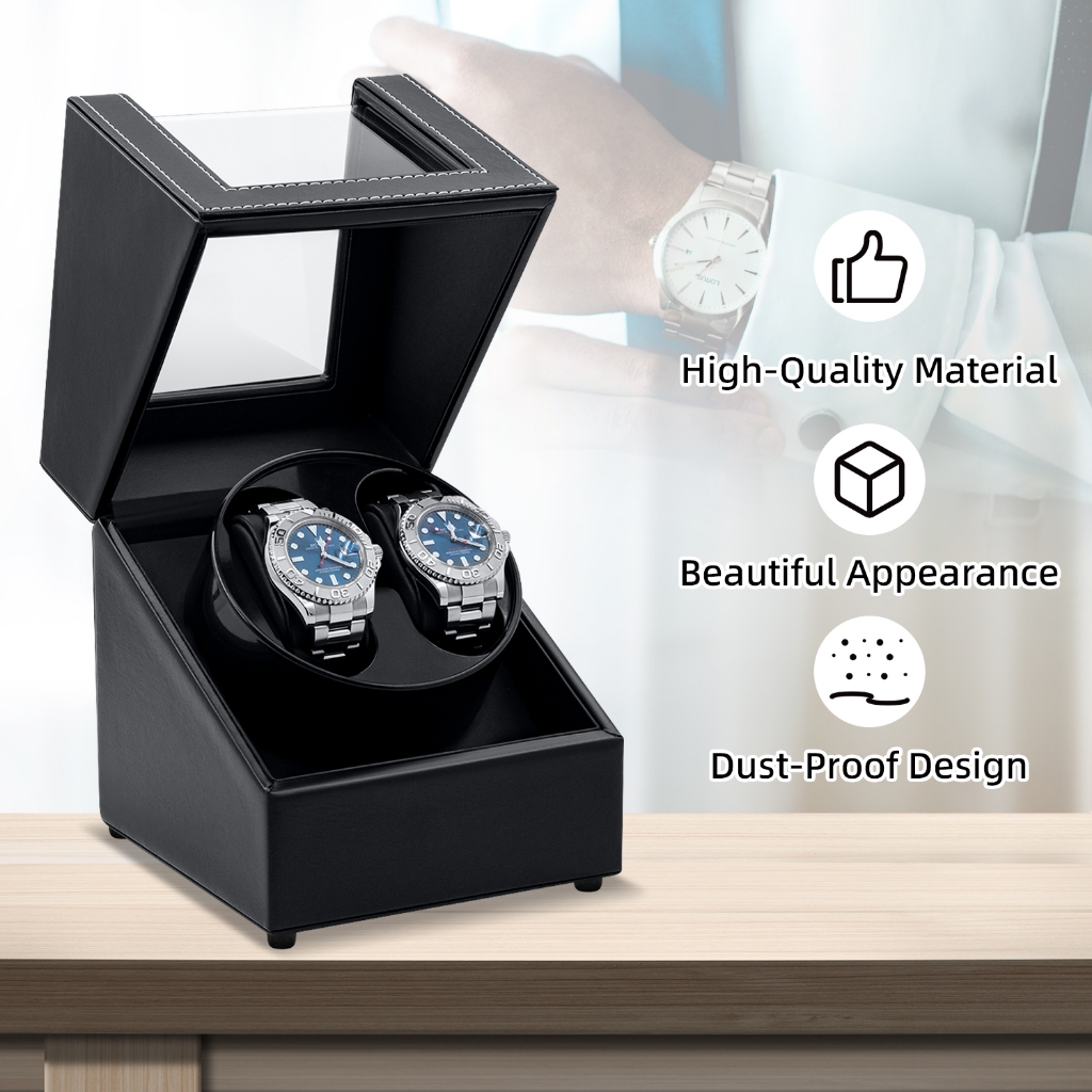 【การจัดส่งในประเทศไทย】Automatic Dual Watch Winder,เครื่องไขลานนาฬิกาคู่แบบอัตโนมัติ, กล่องไขลานนาฬิกาสำหรับผู้ชายและผู้หญิง, กล่องเก็บนาฬิกาพร้อมอินเทอร์เฟซพลังงาน USB สากล (หนัง PU หรือคาร์บอนไฟเบอร์)