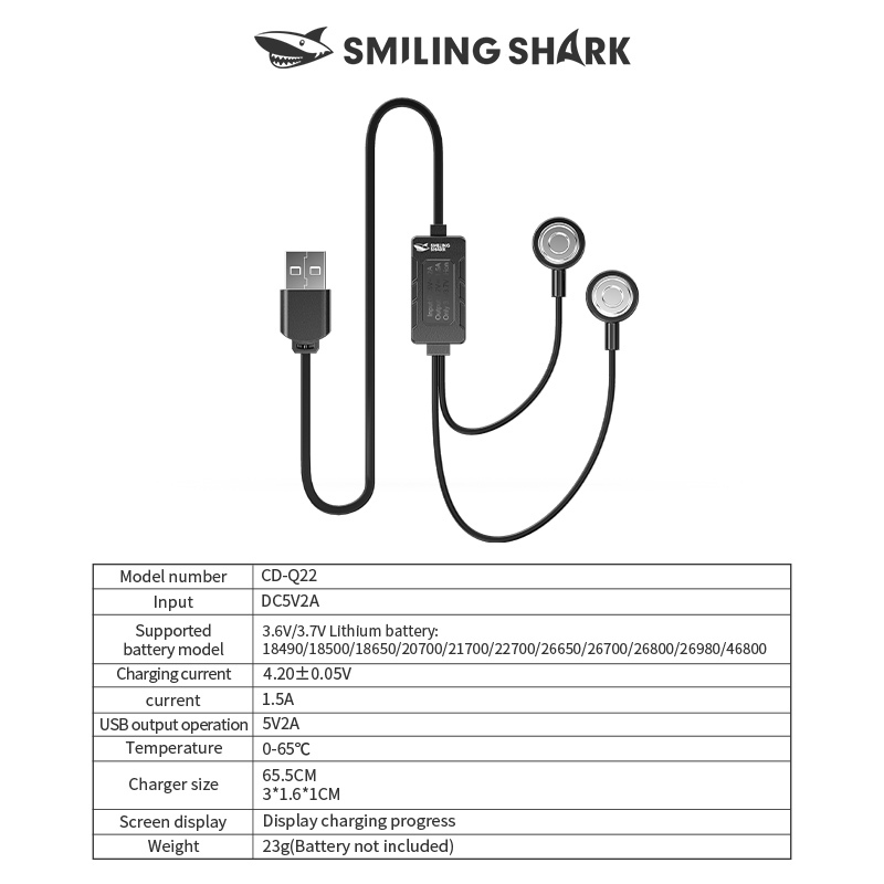 SmilingShark CDQ22 ไฟฉายชาร์จได้ รองรับแบตเตอรี่แบบ 18650, 26650, 26800, 21700 มีระบบชาร์จอัจฉริยะ — صورة 7