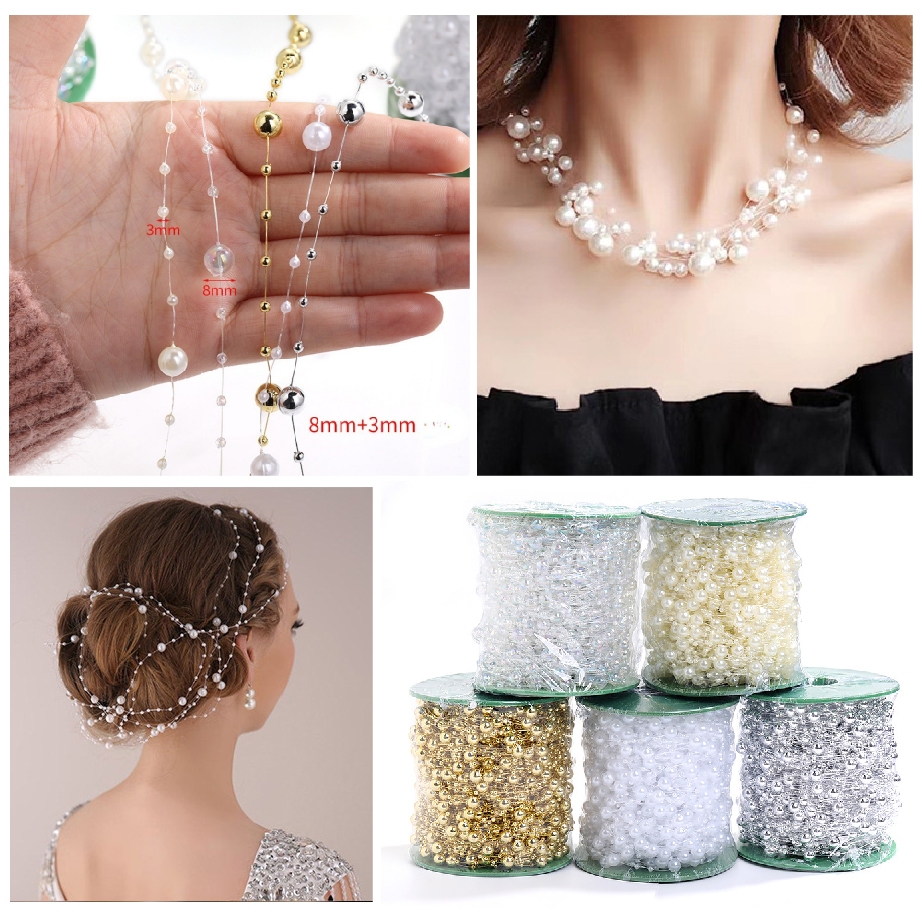 สายโซ่ลูกปัดไข่มุก ABS หรูหรา สําหรับตกแต่งเสื้อผ้า ชุดแต่งงาน DIY