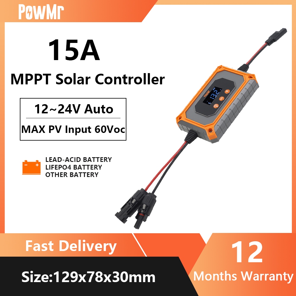 【New】PowMr 15A MPPT ตัวควบคุมเครื่องชาร์จพลังงานแสงอาทิตย์รองรับแบตเตอรี่ 12 ~ 24V เชื่อมต่อแผงโซลาร์เซลล์สําหรับการทํางานที่รวดเร็วจอแสดงผล LCD ป้องกันแบตเตอรี่