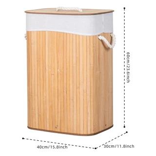 ตะกร้าผ้าไม้ไผ่ทรงเหลี่ยม มีฝาปิด สไตล์ญี่ปุ่น มินิมอล มูจิ Bamboo Basket