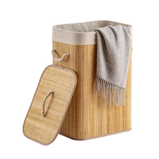ตะกร้าผ้าไม้ไผ่ทรงเหลี่ยม มีฝาปิด สไตล์ญี่ปุ่น มินิมอล มูจิ Bamboo Basket