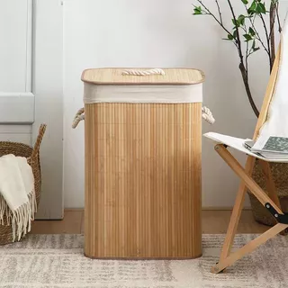 ตะกร้าผ้าไม้ไผ่ทรงเหลี่ยม มีฝาปิด สไตล์ญี่ปุ่น มินิมอล มูจิ Bamboo Basket