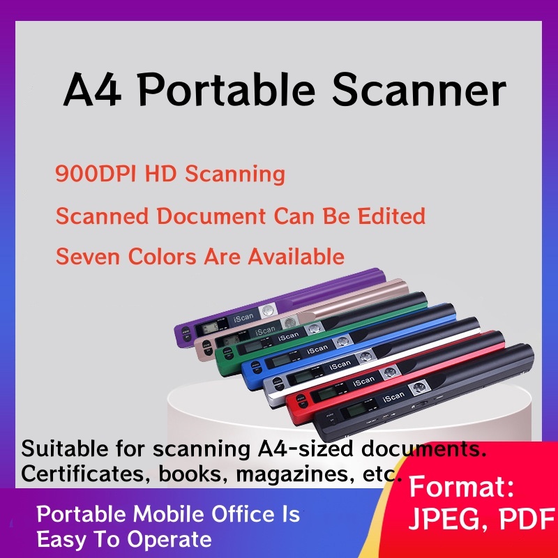 แบบพกพามือถือ Mini Scanner iScan A4 900DPI HD Scanner สําหรับโรงเรียนบ้านธุรกิจสแกนสีภาพถ่ายเอกสารสน