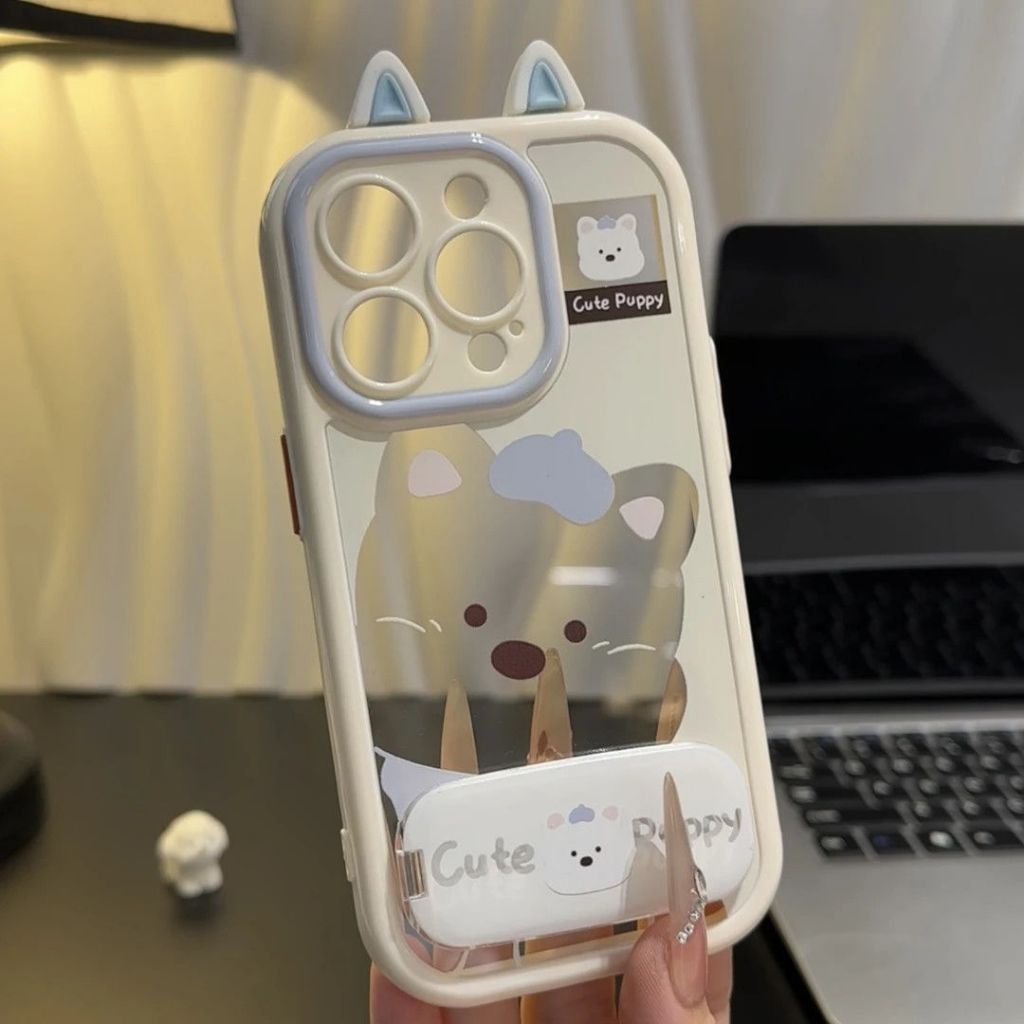 เหมาะสําหรับ ไอโฟน 16~ 11เคสโทรศัพท์สุนัขการ์ตูนน่ารัก ที่วางโทรศัพท์ที่มองไม่เห็น