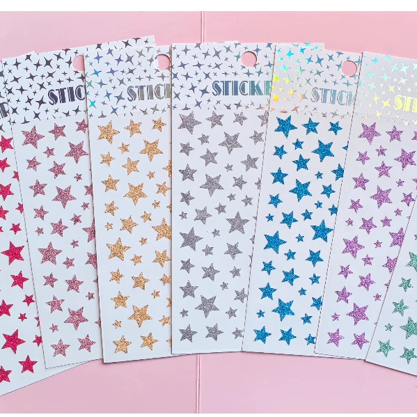 สติกเกอร์ตกแต่งรูปดาวห้าแฉกแวววาวด้วยเกล็ดสีทองน่ารัก