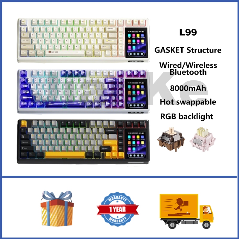 AULA L99 คีย์บอร์ดไร้สาย 75% Hot swappable RGB GASKET 8000mAh คีย์บอร์ดเกมที่กําหนดเองพร้อมหน้าจอ
