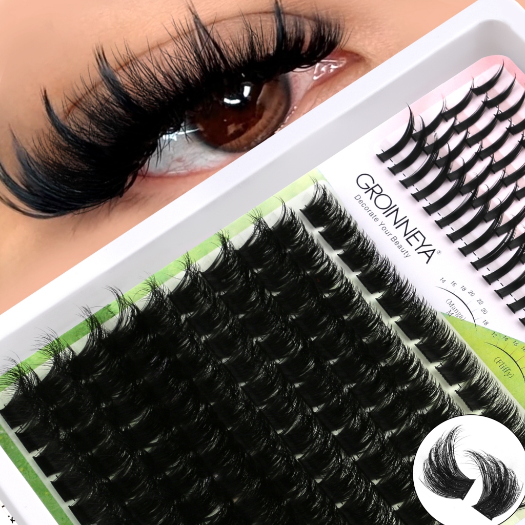GROINNEYA Lash Clusters พร้อม Spikes DIY Spiry Eyelash Extension หนาเล่ม Spiry ส่วนบุคคล Lashes ชุด Mink Strip Lash