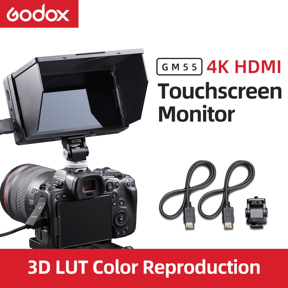 Godox GM55 4K Monitor 5.5 นิ้ว DSLR 3D LUT หน้าจอสัมผัส IPS FHD 1920x1080 วิดีโอ 4K HDMI Field Monit