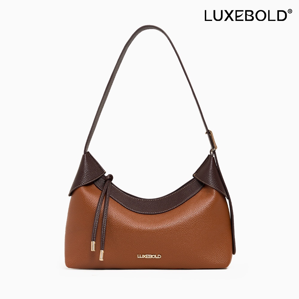 LUXEBOLD กระเป๋าสะพายไหล่ กระเป๋าถือได้ หนังนิ่ม ซิปปิด สีพสม สายปรับได้เหมาะสำหรับผู้หญิง