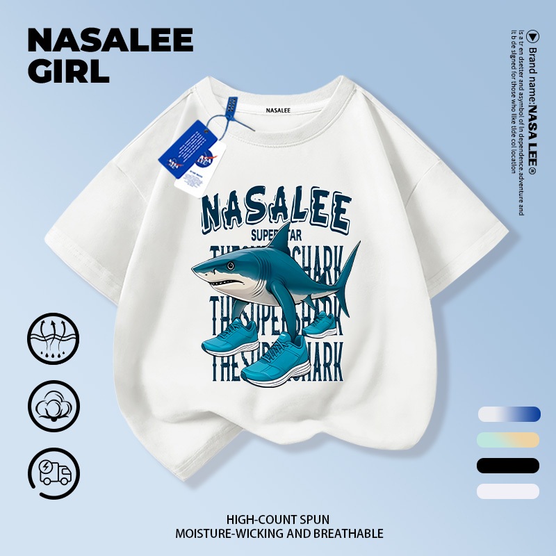 เสื้อยืดเด็ก NASA สีขาว ผ้าฝ้ายพรีเมียม ลายTralalerotralala Shan Hai Jing สำหรับเด็กชาย-เด็กหญิง นุ่มพิเศษ ระบายอากาศดีเยี่ยม