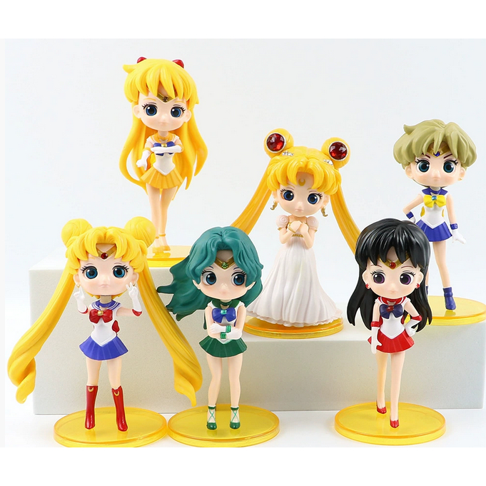 6 ชิ้น 10 ซม.เซเลอร์มูนอะนิเมะรูป Mizuno Ami Tsukino Usagi Hino Rei Aino Minako Action Figure Kawaii