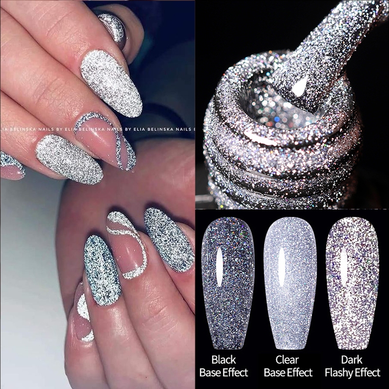 UR SUGAR เจลกลิตเตอร์สะท้อนแสง UV LED Sequins Gel Holographic Laser Nail Gel Super Shine