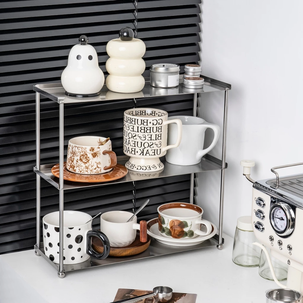 ชั้นเก็บของสแตนเลส 2 ชั้น/3 ชั้นสไตล์นอร์ดิก☕️ถ้วยกาแฟ/เครื่องสําอาง/ห้องน้ํา สิ่งอํานวยความสะดวก✨(((38x14ซม. ขนาดเสริม)