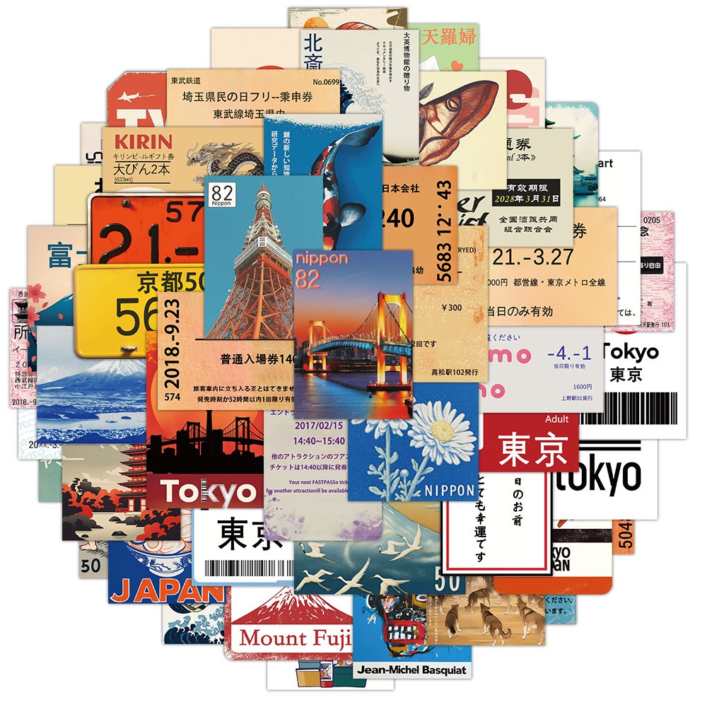 [สติ๊กเกอร์ขนาดใหญ่]50ชิ้นสไตล์ญี่ปุ่นเดินทางวัฒนธรรมสติกเกอร์ความงามสําหรับเด็กของเล่นแล็ปท็อปขวดน้ํากระเป๋าเดินทางกันน้ําไวนิล ง เอแคลส์