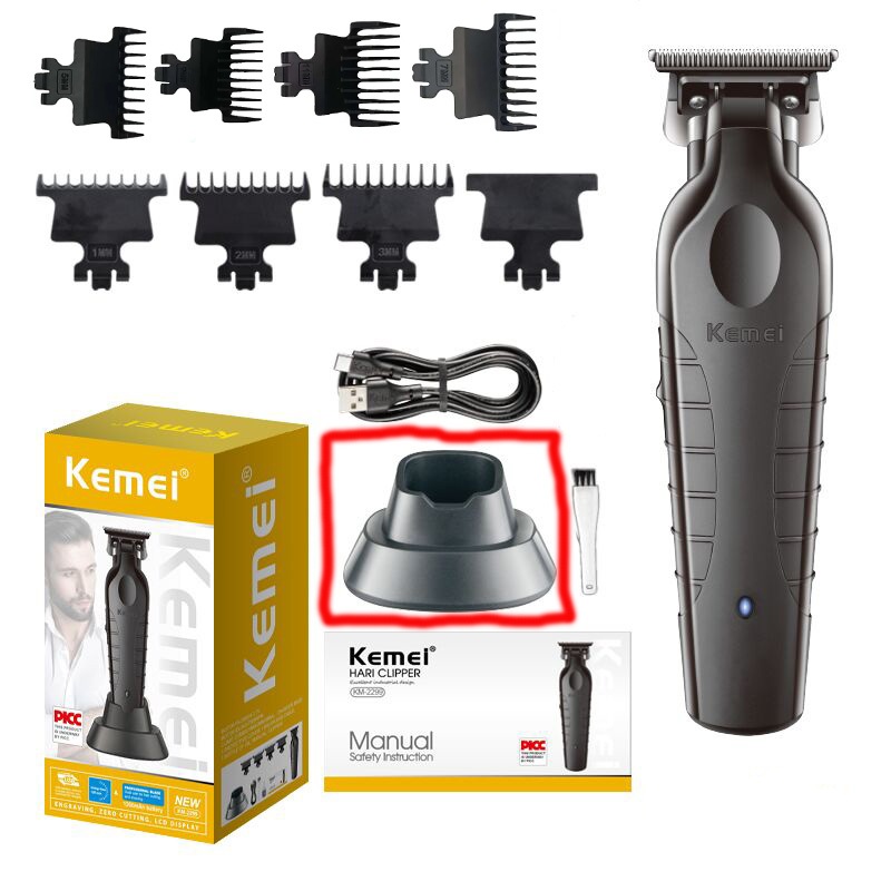 Kemei 2299 Barber Zero Gapped Hair Trimmer ปัตตาเลี่ยนไร้สายแบบชาร์จไฟได้ Finish เครื่องตัดผมพร้อมแท่นชาร์จ