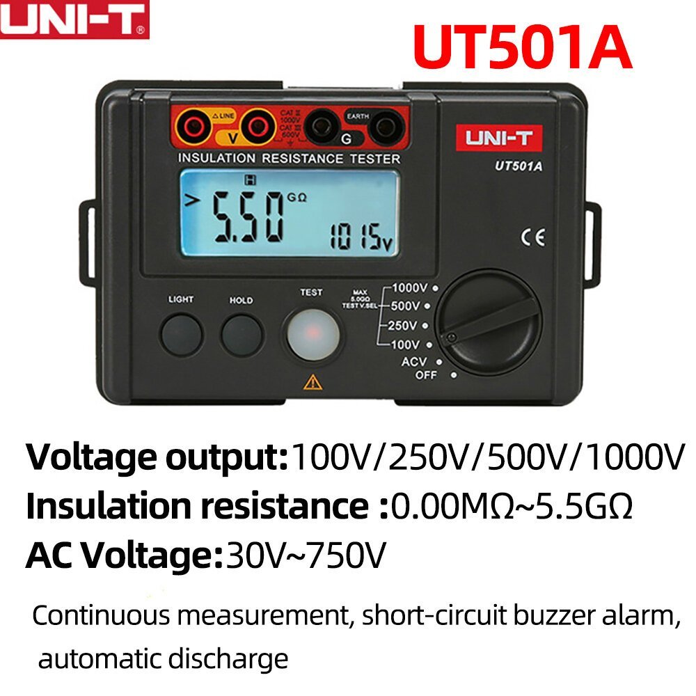 UNI-T UT501A UT502A เครื่องทดสอบความต้านทานฉนวน 1000V Megohmmeter 5GΩ Ohm Meter Professional Digital