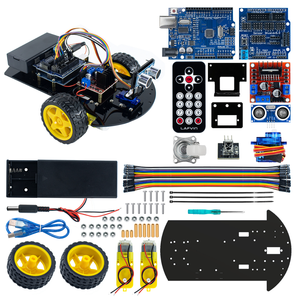 LAFVIN ชุดรถหุ่นยนต์ 2WD พร้อมคู่มือ สำหรับ Arduino UNO R3 เหมาะสำหรับ DIY และเรียนรู้การเขียนโค้ด