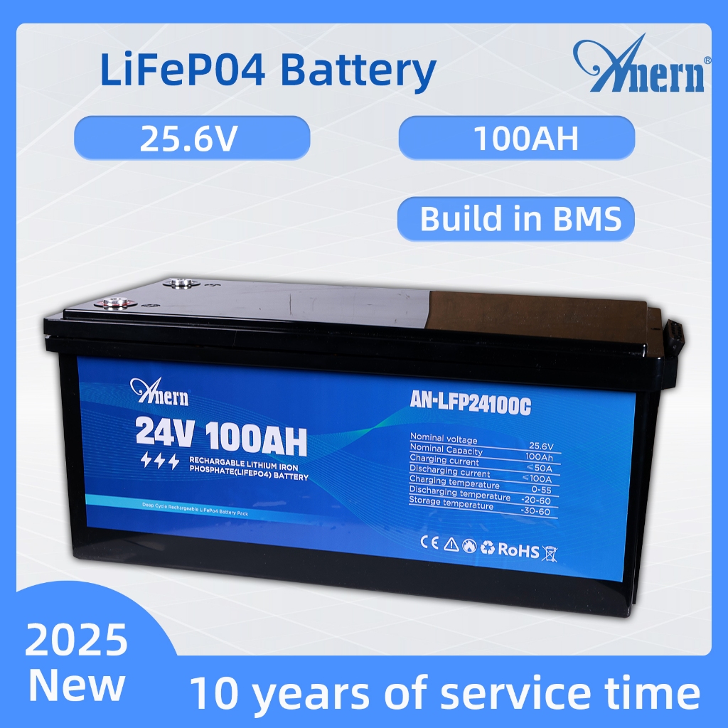 24V 100AH LiFePo4 แบตเตอรี่ LiFePO4 แบตเตอรี่ลิเธียมในตัว BMS Protection Can Series หรือ Parallel Solar Battery แบตเตอรี่ประสิทธิภาพสูง