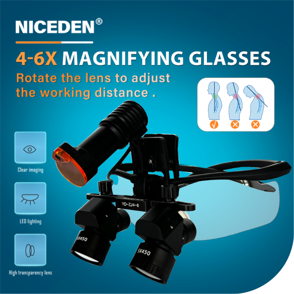 NICEDEN 5x ขยาย Keplerian สไตล์ 420 มม.ระยะทางการทํางานกล้องส่องทางไกลทันตกรรม Loupes ผ่าตัด
