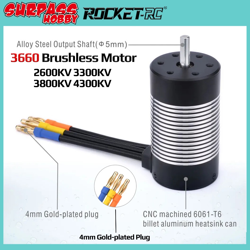Rocket กันน้ํา Brushless 3660 2600KV 3300KV 3800KV 4300KV มอเตอร์ 3.175 มม./5 มม.สําหรับ 1/10 RC รถ 
