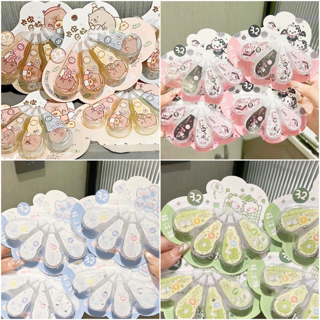 4ชิ้น/เซ็ต4เมตรเทปแก้ไขการ์ตูนน่ารักมินิเทปแก้ไขชุดเครื่องเขียนโรงเรียน