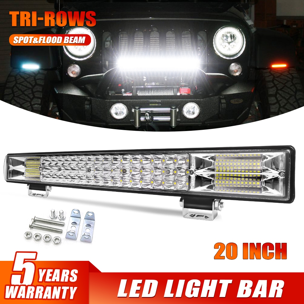 22 นิ้ว 3-Row LED Light Bar Super Brighter สปอตไลท์สีขาวจุดและน้ําท่วมไฟ LED ทํางานบาร์รถบรรทุก SUV 