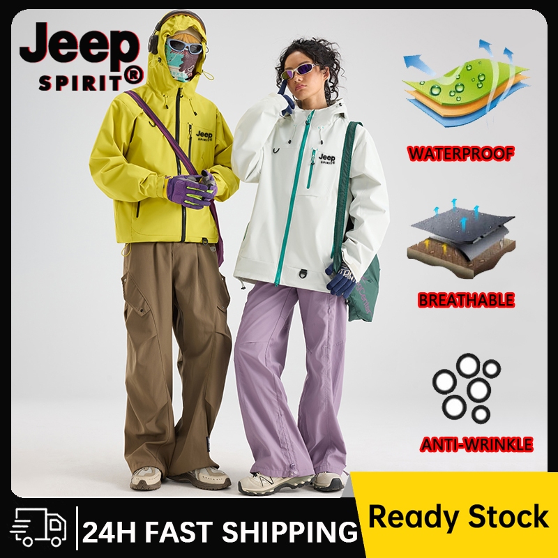 JEEP SPIRIT เสื้อกันฝนแจ็คเก็ต กันน้ำ สำหรับกลางแจ้ง ดีไซน์ Multi Kinetic สำหรับคู่รัก