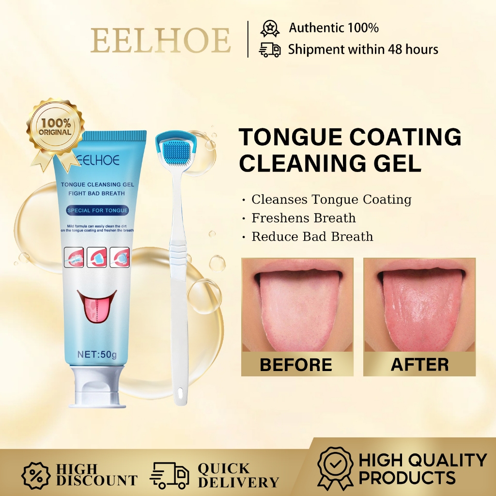Eelhoe เจลทําความสะอาดเคลือบลิ้น Tounge Crapper เจลทําความสะอาดพร้อมแปรง Oral Care ป้องกัน Ulcers ลบกลิ่นลมหายใจสดชื่น ยับยั้งแบคทีเรียการเจริญเติบโตอย่างมีประสิทธิภาพลดกลิ่นปาก