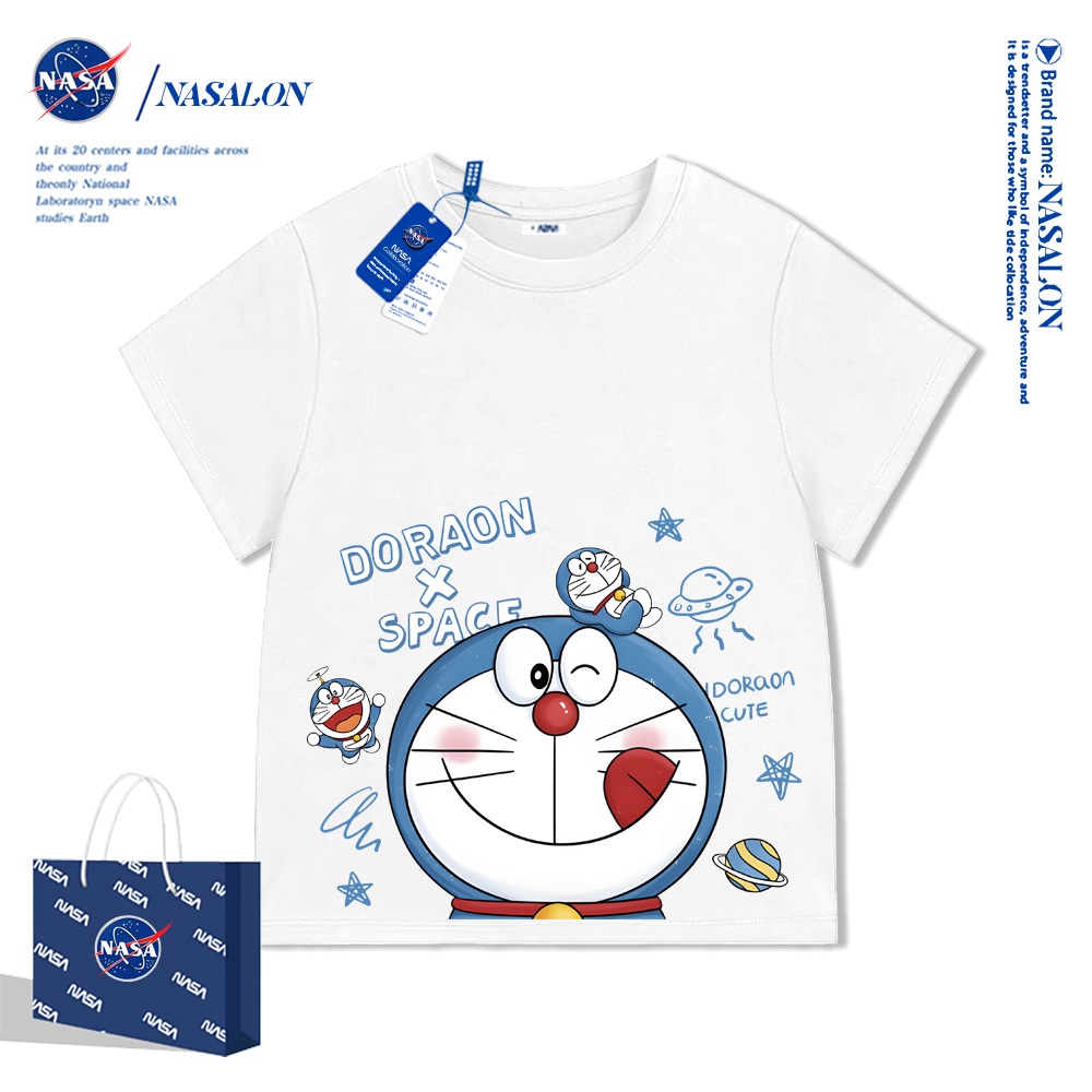 NASA เสื้อแขนสั้นเด็ก Cotton 100% เสื้อยืดลาย โดราเอมอน คุณภาพดี ระบายอากาศดี สำหรับเด็กชาย-หญิง