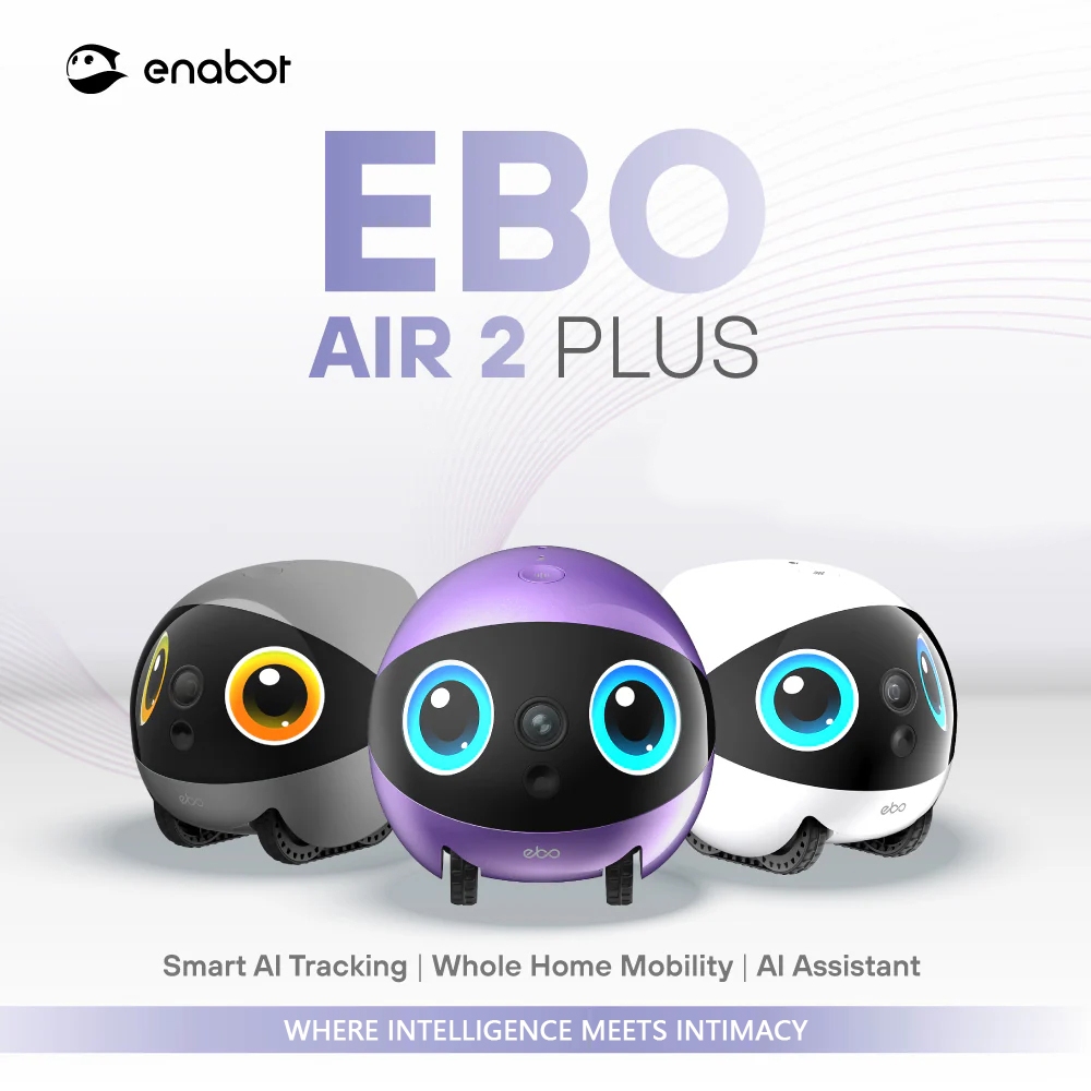 Enabot EBO Air2 plus เป็นกล้องมือถือเต็มบ้าน กล้องไร้สาย และหุ่นยนต์ตรวจสอบสัตว์เลี้ยงเดินอัจฉริยะสํ
