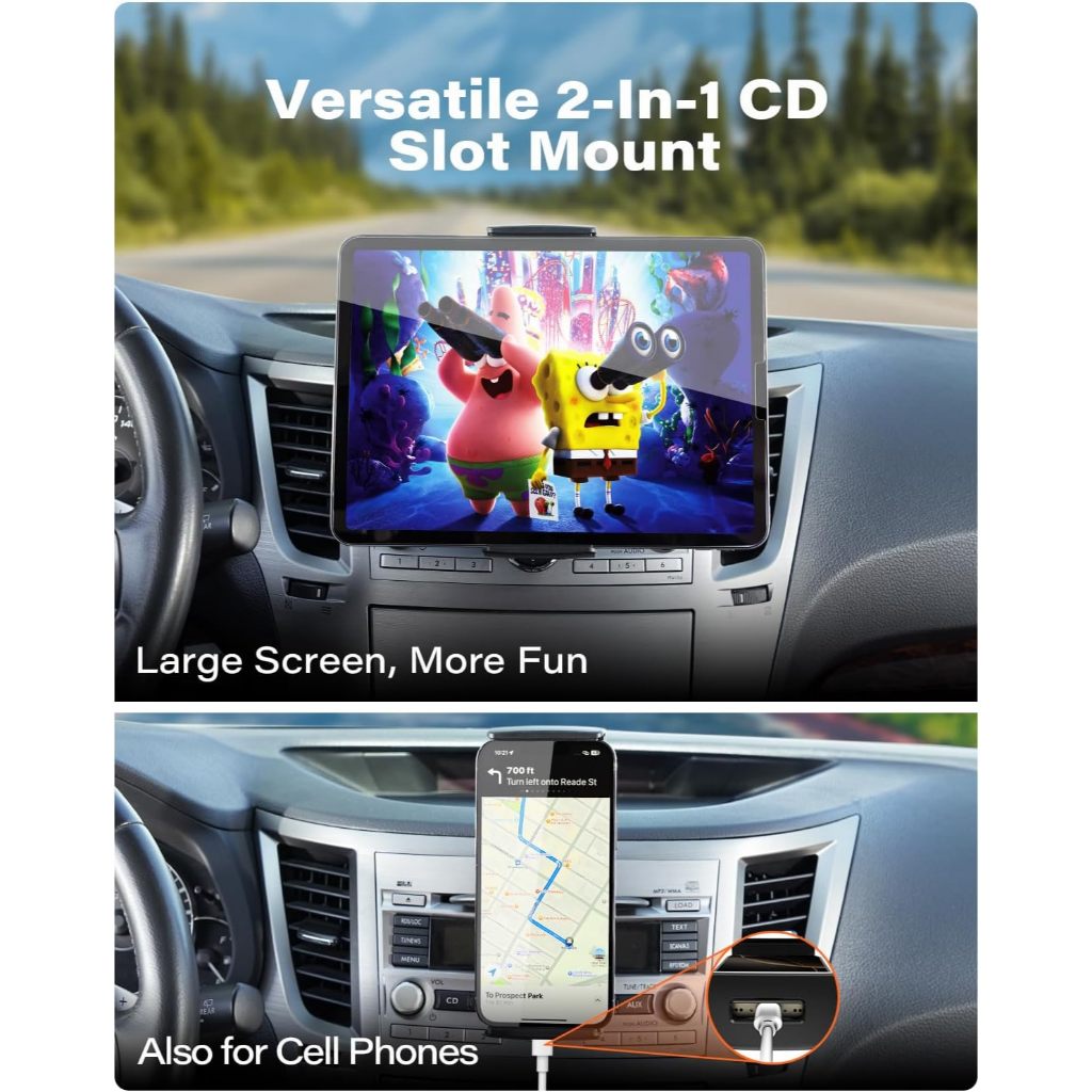 APPS2Car ที่วางไอแพดในรถ ที่ติดรถสำหรับช่อง CD แบบ 2-in-1 - ที่วางแท็บเล็ตและโทรศัพท์ ปรับ360°ได้ - 