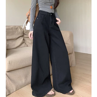 Laterme S-6XL 5 สี กางเกงผู้หญิง กางเกงยีนส์ ทรงหลวม มีกระเป๋า เรียบง่าย