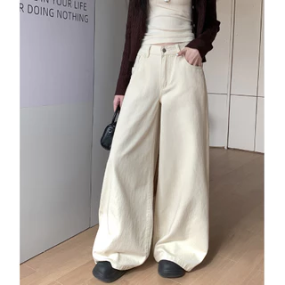 Laterme S-6XL 5 สี กางเกงผู้หญิง กางเกงยีนส์ ทรงหลวม มีกระเป๋า เรียบง่าย