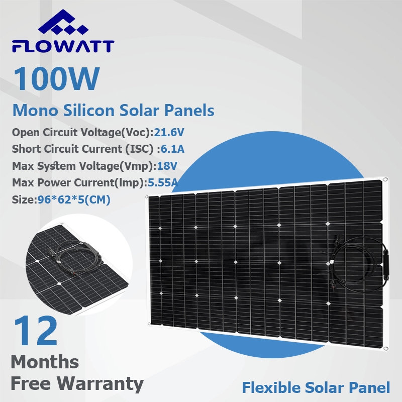PowMr 100W แผงพลังงานแสงอาทิตย์ สายเคเบิลโมโนคริสตัลไลน์ ยืดหยุ่น กันน้ํา ชาร์จได้ DIY สําหรับรถยนต์ รถบ้าน กลางแจ้ง