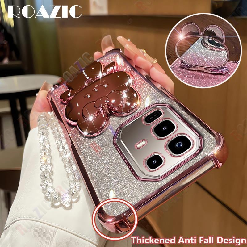 ปลอกเข้ากันได้สําหรับ infinix Note 50X 50 40 30 Pro + Pro 5G ใหม่ความงามกระต่ายแต่งหน้ากระจกวงเล็บซิ