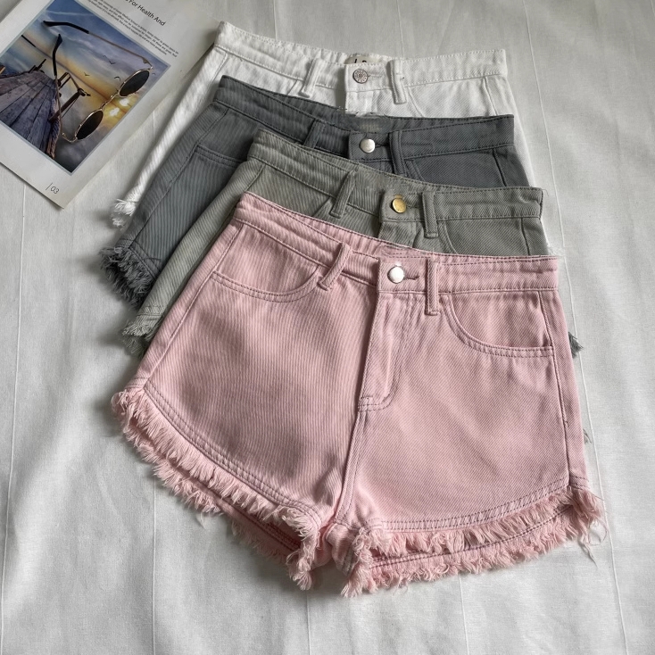 MISS SUMEY S-5XL (25-36นิ้ว) พลัสไซส์ ผู้หญิง สไตล์เกาหลี มินิมอลลิสต์ แฟชั่น ธรรมดา ลำลอง ฉีก เอวสูง เดนิม กางเกงขาสั้น