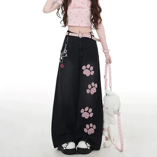Floerns S-6XL งานปักลาย กางเกงกระบอก กางเกงยีนส์