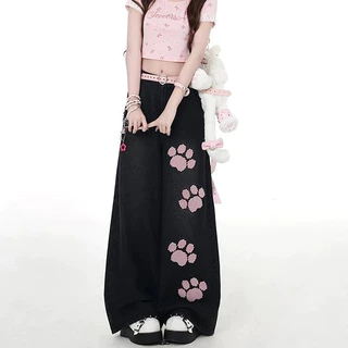 Floerns S-6XL งานปักลาย กางเกงกระบอก กางเกงยีนส์