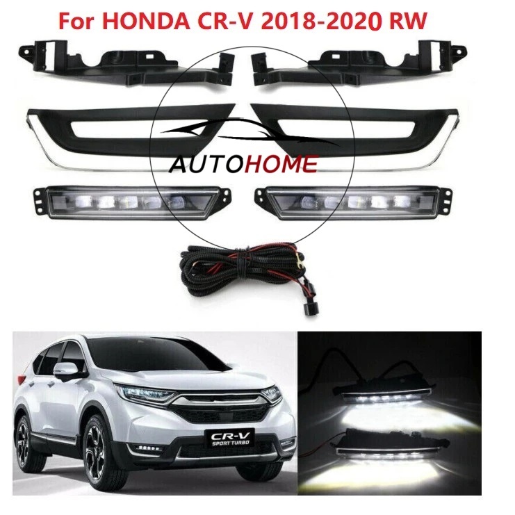 (1 ชุด) กันชนหน้าไฟตัดหมอกกรอบ LED Daytime Running สําหรับ HONDA CR-V CRV 2017 2018 2019 2020 RW รถกันชนไฟตัดหมอกชุดไฟ