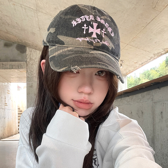 หมวกเบสบอลขนาดเล็กสไตล์เกาหลี Niche Retro Distressed ติดลายปักลาย Cameo สำหรับสวมใส่ทุกวันและแมッチได้หลากหลาย - รูปที่ 2