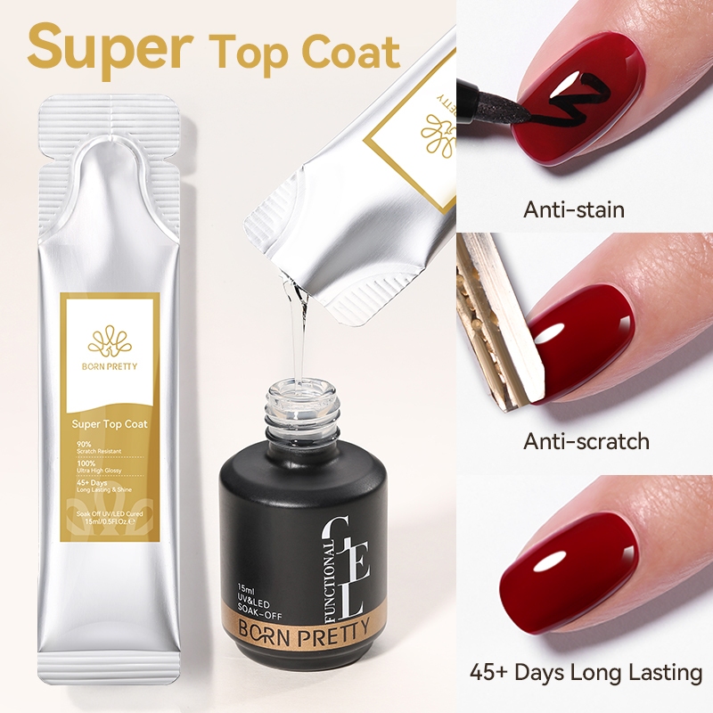 BORN PRETTY Super Top Coat Refilled Package Gel Nail Polish Transparent Soak Off UV Gel Polish แต่งเล็บกึ่งถาวร 15g