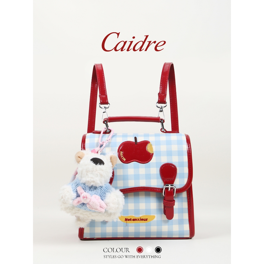 Caidre กระเป๋าเป้เด็กนักเรียนสีแดงลายแอปเปิล