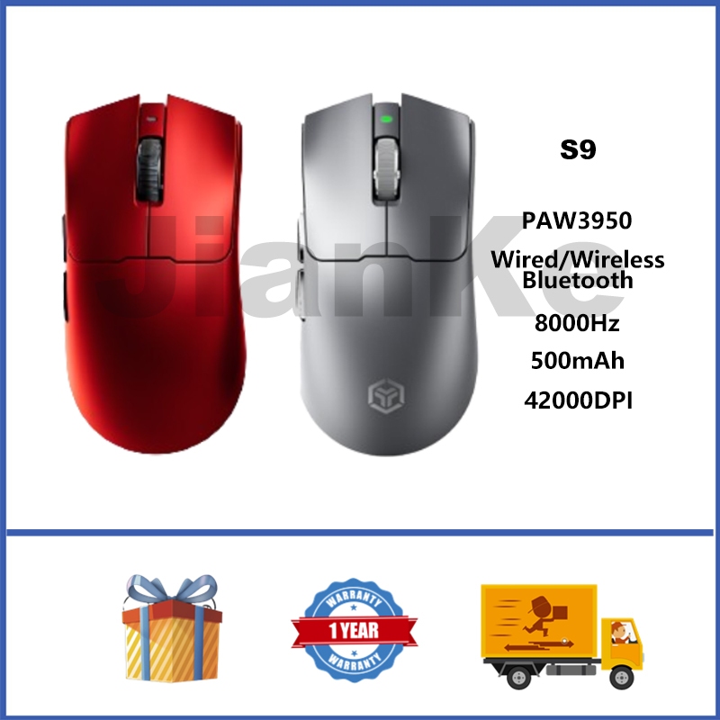 EWEADN S9 เมาส์ไร้สาย PAW3950 42000DPI น้ําหนักเบาสามโหมดเมาส์เกม (1K + 8K การกําหนดค่าตัวรับสัญญาณ)