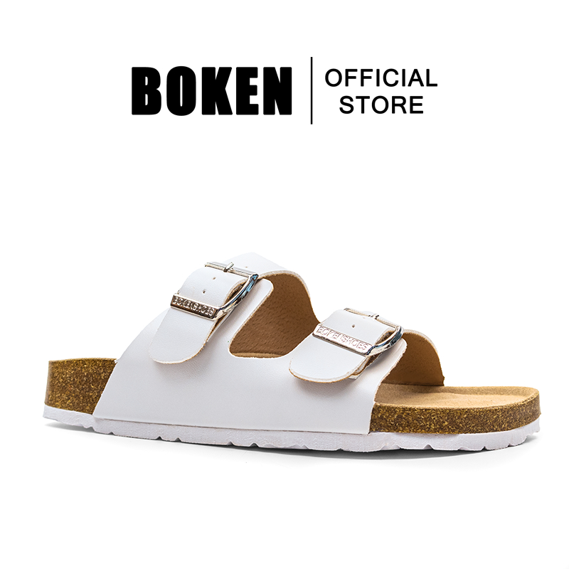 BOKEN Flats รองเท้าแตะผู้หญิงคลาสสิก Cork รองเท้าแตะสองสายรองเท้าขี้เกียจ