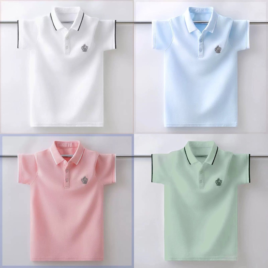 2-12ปีธรรมดา ยู นิสซ์ แฟชั่นเสื้อคอปกสําหรับเด็กสบายๆอย่างเป็นทางการโปโลสไตล์เกาหลีผ้ารังผึ้งแขนสั้นสําหรับเด็กผู